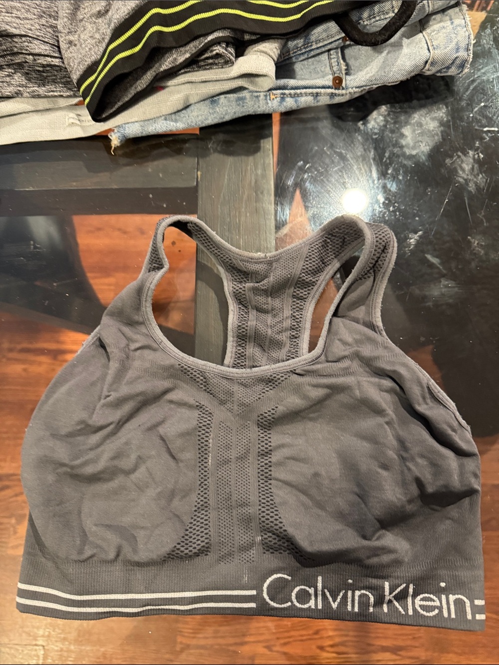 Calvin Klein Performance Charcoal Gray Seamless Racerback Sports Bra